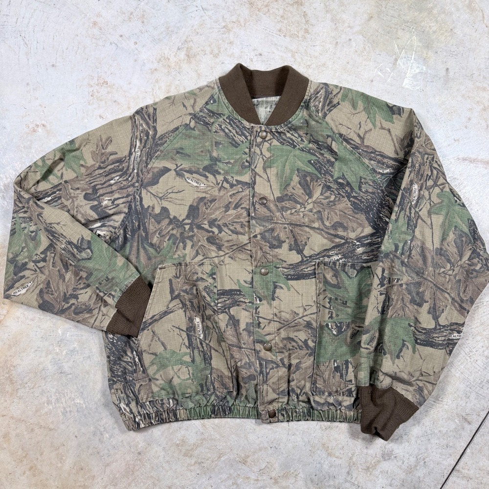 Realtree Camouflage Bomber Jacket Men's Full Snap Green‎ Brown Hunting Outdoor